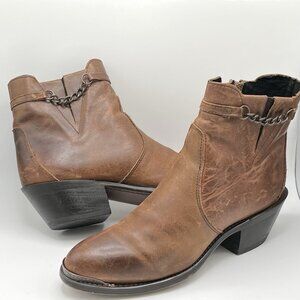 Durango RD864 Western Ankle Brown Leather Chain Booties Zip Boots Women 6M Boho